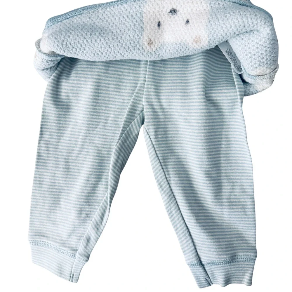 Carter's 2pc Cozy Set Kids 9M Blue New Sherpa Polar Bear Fleece Striped Pants